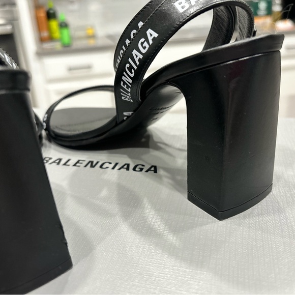 Balenciaga Women's Black & White Allover Logo Ankle Strap Sandals - Picture 8 of 10